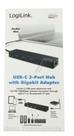 Logilink Hub-usb - Usb-c 3.1 - Usb 3.0 Hub, 4-ports + Gigabit Adapter
