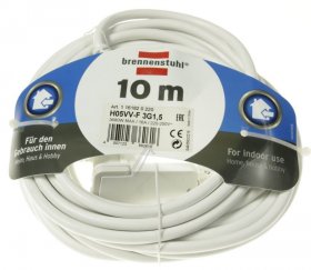 Brennenstuhl Power Supply Cable - 1161820220 Quality Plastic Extension Cable 10m H05vv-f 3g1.5 White With A Flat Plug And Double Coupling