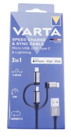 Varta Usb-connector - Speed Charge & Sync Cable: 3in1 Usb A To Lightning Usb C Micro Usb 2m - 57937 101 111
