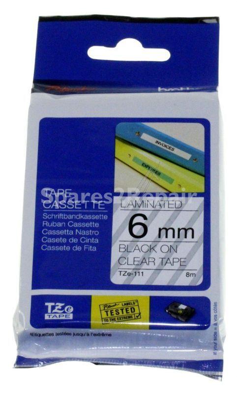 Brother Colour Cartridge - Tze111 Label Tape Black On Transparent 6mm-8m Laminated Brother