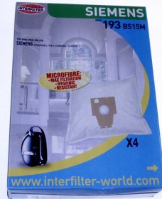 Vacuum Cleaner Bags - 193 193 Dustbag (x4) Microfibre For Siemens [Candy Hoover]