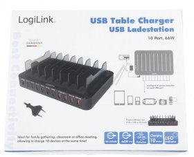 Logilink Accu Charger - Usb Tischladegerat, 10 Port, 66w